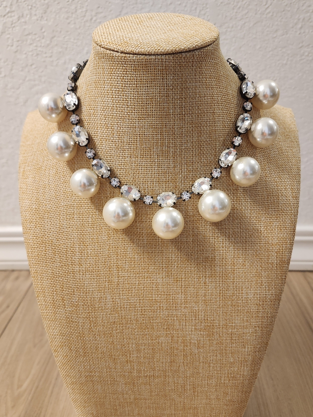 Zara Faux Pearl and Rhinestone Choker Statement Necklace
